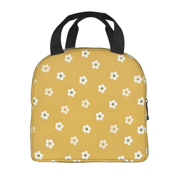 Yellow Daisy Print Lunch Bag Thick Aluminum Foil Tote Cooler for Women Work Picnic Gift