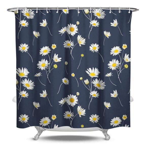 Yellow Daisy Shower Curtain Floral Bathroom Curtain 84x72 Inch Waterproof Vintage Bloom Print Quick Dry Machine Washable for Home Hotel