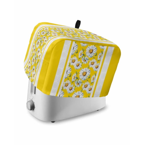 Yellow Daisy Small Toaster Cover 2 Slice, Kitchen Appliance Covers, Farmhouse Floral Yellow Striped Toaster Oven Cover with Loop, Bread Machine Cover Polyester Dust Cover Protection
