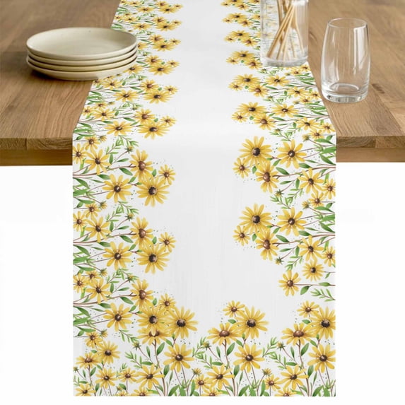 Yellow Daisy Table Runner 36 Inches Long Farmhouse Dress Scarves, Spring Summer Pastoral Garden Floral Blossom Dining Tablerunner for Coffee Table/Kitchen Island/Party Décor, Small 13" x 36"
