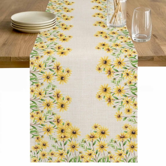 Yellow Daisy Table Runner 36 Inches Long Farmhouse Dress Scarves, Spring Summer Rustic Garden Floral Blossom Dining Tablerunner for Coffee Table/Kitchen Island/Party Décor, Small 13" x 36"