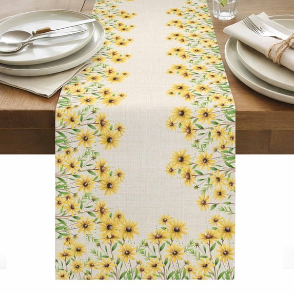 Yellow Daisy Table Runner - 90 Inch Long, Kitchen Dining Table Runner Dresser Scarves, Spring Summer Rustic Garden Floral Blossom Farmhouse Decor for Coffee Tables Wedding Party Banquet