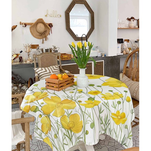 Yellow Daisy Tablecloth Square Table Cloth 54x54, Waterproof Tablecloth Outdoor Table Cloth, Spring Floral Summer Botanical Watercolor Washable Table Cover for Kitchen Dining Party