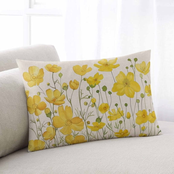 Yellow Daisy Throw Pillow Covers, Rustic Spring Floral Summer Botanical Soft Breathable Pillow Cases with Invisible Zipper for Sleeping, King Size Pillowcases for Couch Bed Sofa Chair 20x36 Inches