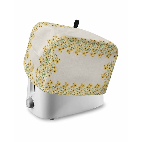 Yellow Daisy Toaster Cover 2 Slice, Small Kitchen Appliance Covers, Spring Summer Rustic Garden Floral Blossom Toaster Oven Cover with Loop, Bread Machine Cover Polyester Dust Cover Protection