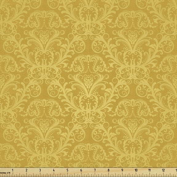 Ambesonne Yellow Damask Fabric by the Yard Upholstery, Plant, 10 Yards, Earth Yellow Pale Yellow