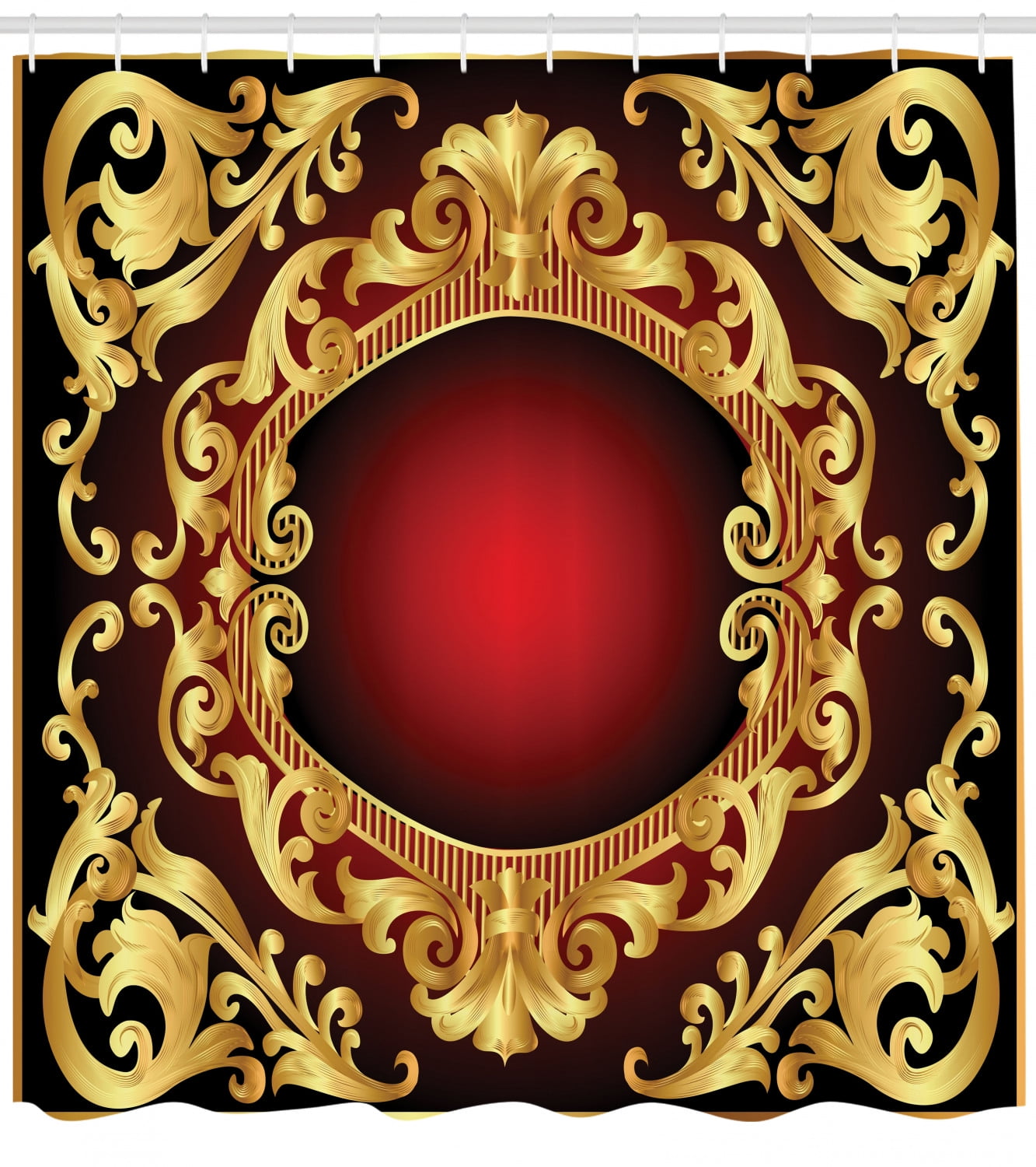 Yellow Damask Shower Curtain, Graphic Image Baroque Inspired Curvy