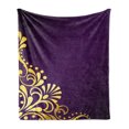 thumbnail image 1 of Yellow Damask Soft Flannel Fleece Throw Blanket, Curvy Yellow Stems Ornament on Silhouette Swirls and Branches, Cozy Plush for Indoor and Outdoor Use, 50" x 70", Dark Purple and Yellow, by Ambesonne, 1 of 5