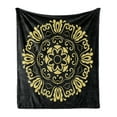 thumbnail image 1 of Yellow Damask Soft Flannel Fleece Throw Blanket, Graphic Abstract Flowers Circular Frame Leaves Image, Cozy Plush for Indoor and Outdoor Use, 60" x 80", Pale Yellow and Black, by Ambesonne, 1 of 5