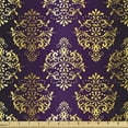 thumbnail image 1 of Ambesonne Yellow Damask Fabric by the Yard Upholstery, Oriental Leaf Dot, 2 Yards, Dark Purple and Yellow, 1 of 4