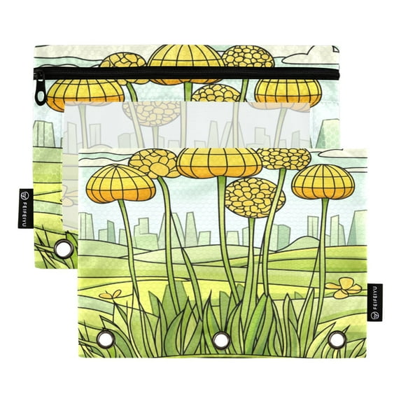 Yellow Dandelion Drawing 9.8x7.1in Water Resistant Binder Pouch, 3-Ring Compatible, Transparent Front