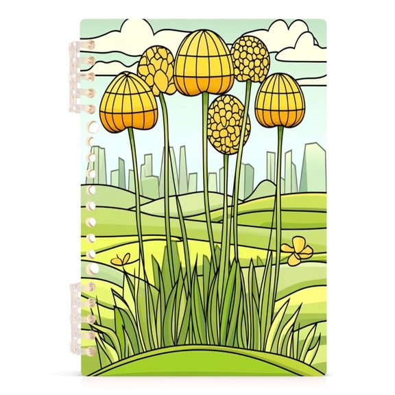 Yellow Dandelion Drawing A5 8.3x5.7in PP Notebook, Adjustable Rings, 60 Sheets, Diary or Journey Note