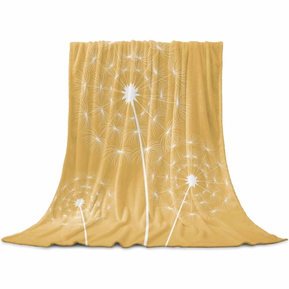 Yellow Dandelion Flannel Blanket for Bed, Simple Floral Botanical Soft Cozy Warm Couch Throw Blanket, Lightweight Fluffy Plush Bedding Blankets for Sofa Decor All Season 31.5"x47"