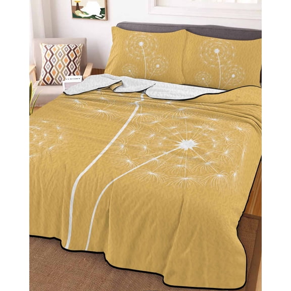 Yellow Dandelion Twin XL Size Down Alternative Comforter, Lightweight Comforter Quilt Bedding Set with Pillow Shams Simple Floral Botanical All Seasons Bed Comforter Duvet Insert 68"x98"