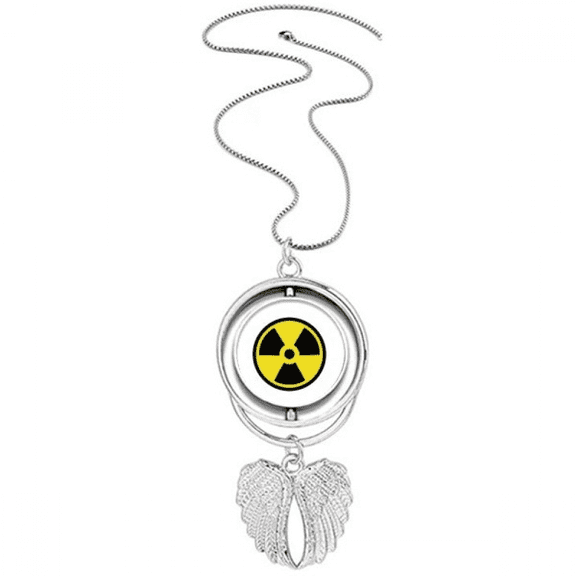 Yellow Danger Checal Radiation Symbol Pendant Angel Wings Rotating Necklace Jewelry