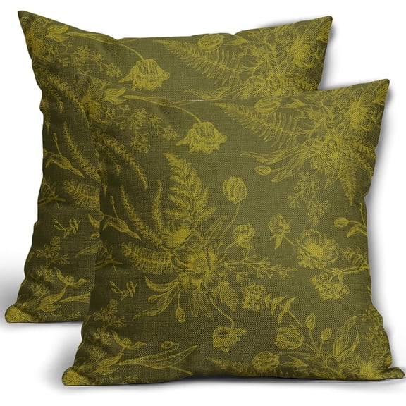 Yellow Dark Brown Flowers Pillow Covers 18x18 Inch 2 Packs Chinoiserie Yellow Morden Throw Pillows Autumn/Fall Flowers Decorative Cushion Cover for Patio Furniture Sofa Bedroom Indoor/Outdoor Party