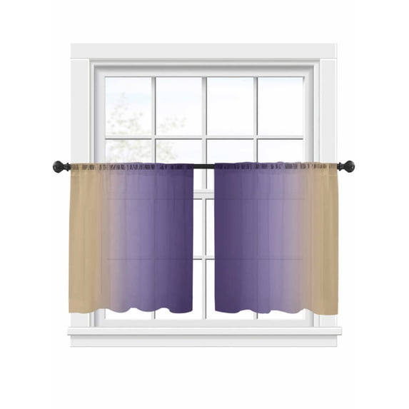 Yellow Dark Purple Gradient Sheer Curtains 2 Panels Set Minimalist Ombre Modern Art Sheer Window Curtains Light Filtering Rod Pocket Voile Drapes for Bedroom Living Room 52"x45"