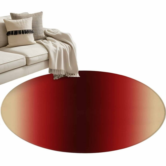 Yellow Dark Red Gradient Washable Round Area Rug 4 ft, Minimalist Ombre Modern Art, Soft Non Slip Rugs Stain Repellent Indoor Felt Carpet for Living Dining Room Bedroom Home Office