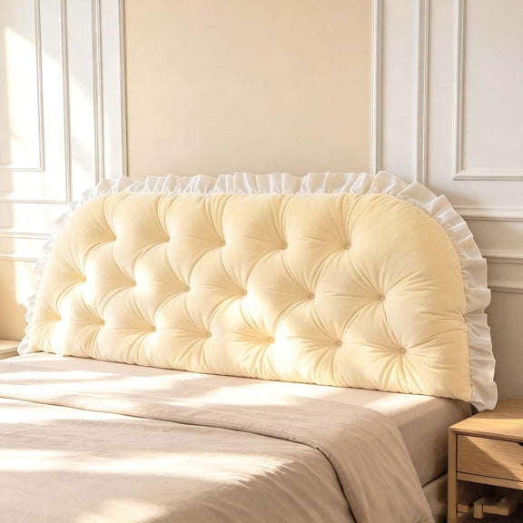 Yellow Daybed Pillows for Headboard 47IN Reading Pillow | 2in Thick Back Cushion for Sitting up, Reading or Working,Cute Daybed Pillows with Lace, Multi Point Sewing