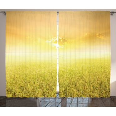 Ambesonne Yellow Curtains 2 Panel Set, Farm Countryside Field, 108" x 90", Yellow Beige