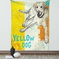 thumbnail image 1 of Yellow Decor Tapestry, Sitting Dog Sketch Illustration on Striped Background Aged Effect Print, Wall Hanging for Bedroom Living Room Dorm Decor, 40W X 60L Inches, Yellow Beige Blue, by Ambesonne, 1 of 5