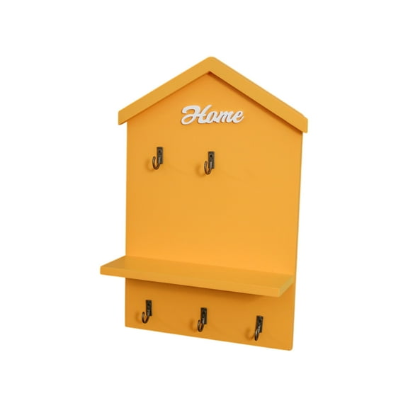 Yellow Decorative Wooden Wall Mounted Shelf In House Shape For Living Room Bedroom Or Entryway Display Books Plants And Decor