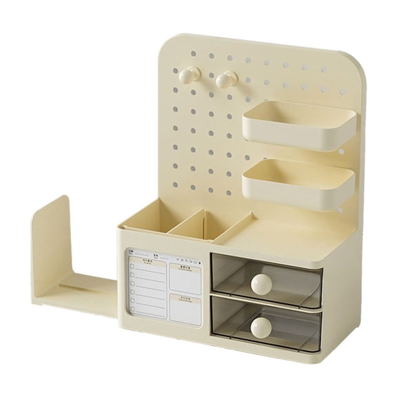 Yellow Desktop Pegboard Organizer Box, Multi Function Desk Tray For Stationery And Books, Adjustable Compartments For Study Office