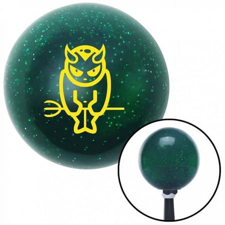Yellow Devil Holding a Pitch Fork Green Metal Flake Shift Knob with M16 x 1.5 Insert