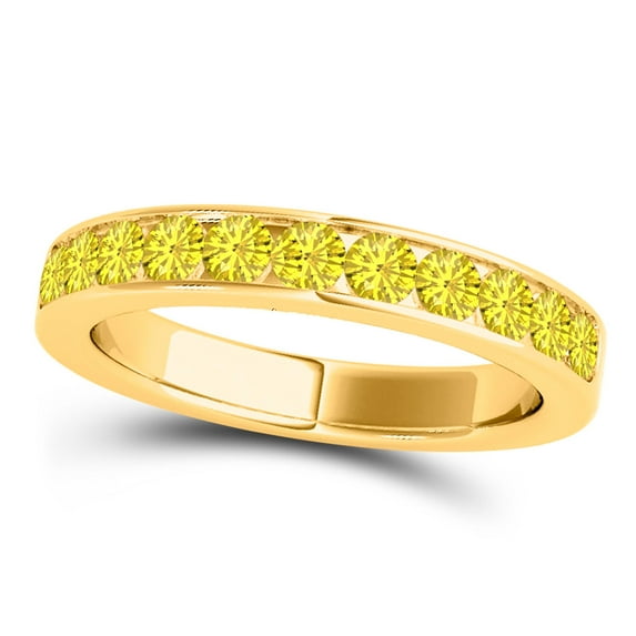 Yellow Diamond Engagement Wedding Band In 14K Rose, White & Yellow Gold Aonejewelry 0.55 Carat 11 Stone Round Cut Channel Setting Jewelry Collection