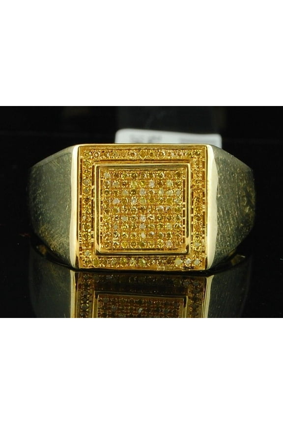 Yellow Diamond Pinky Ring 10K Yellow Gold 0.26 CT Statement Pave Band