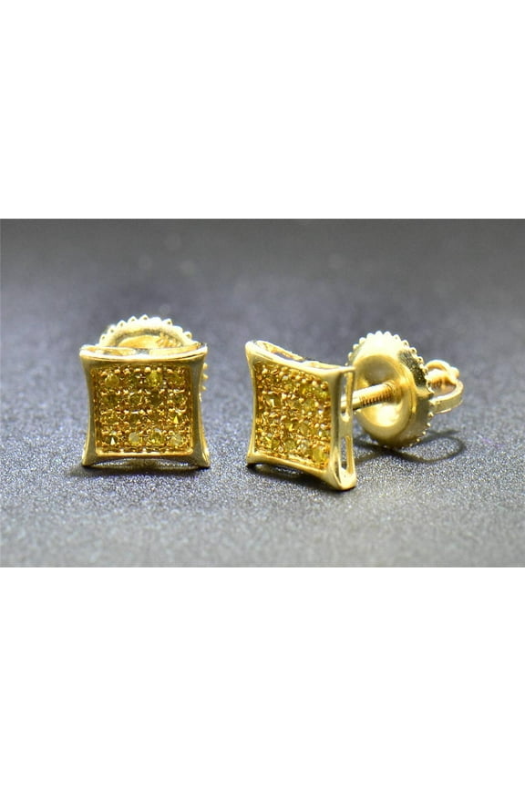 Yellow Diamond Studs 10K Yellow Gold 0.10 CT Pave Kite Shaped Small Earrings