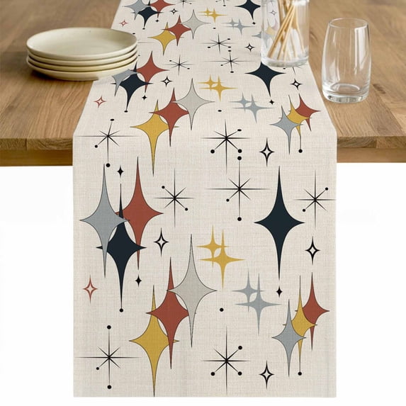 Yellow Diamond Table Runner - 108 Inch Long Modern Geometric Middle Century Beige Cotton and Linen Blended Dress Scarves Farmhouse Table Runner for Kitchen Dining, Coffee Table, 13" x 108"