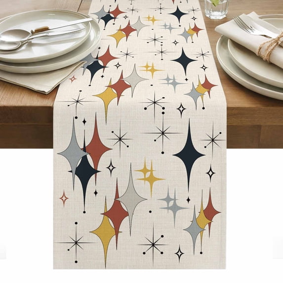 Yellow Diamond Table Runner - 36 Inch Long, Kitchen Dining Table Runner Dresser Scarves, Modern Geometric Middle Century Beige Farmhouse Decor for Coffee Tables Wedding Party Banquet