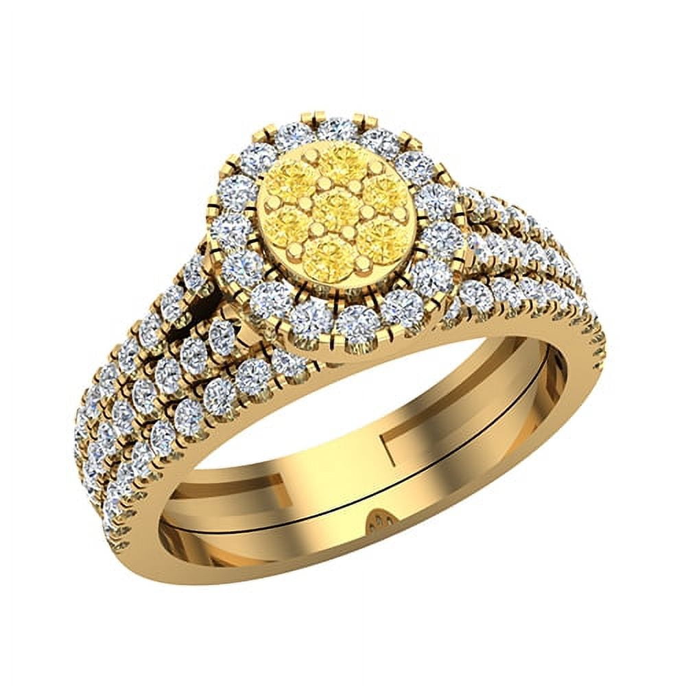 Yellow Diamond Wedding Ring Set For Women Cluster Diamond Halo Rings 14k Gold 090 Ct Tw 2489