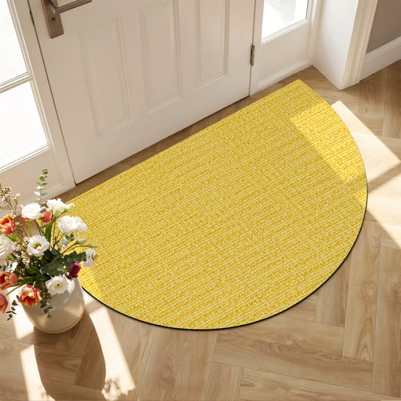 Yellow Diatomaceous Earth Bath Mat, Rustic Minimalist Solid Color Woven Fabric Texture Half Round Non-Slip Quick Dry Door Mat Super Absorbent Bath Rug for Bathroom Kitchen Laundry 16x24in
