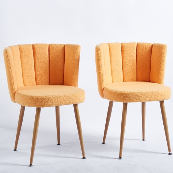 Yellow Dining Chair Pair (2) - Ergonomic Design, Breathable Short Fur, Wood Color Iron Tube Legs For Relaxation Modern Chairs ( Of 2) Spacious Seating, Thicken Metal Various Rooms