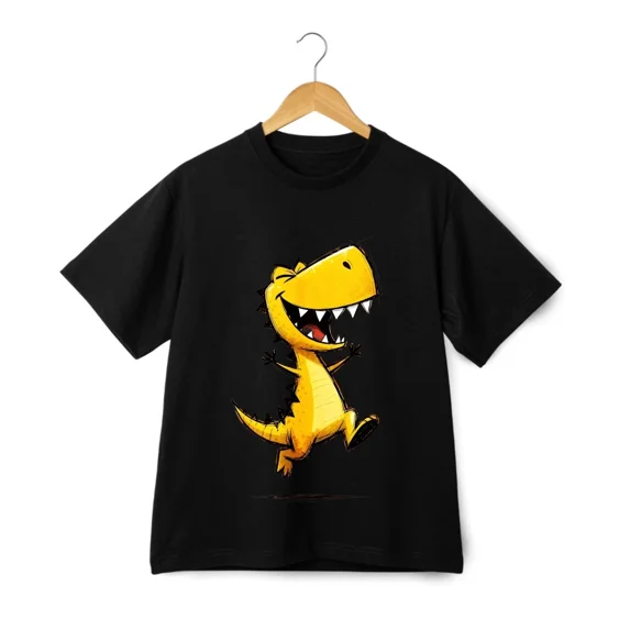 Yellow Dinosaur Print Casual Trendy Cartoon Graphic Animal Style Unisex T-Shirt ,up to size 5XL