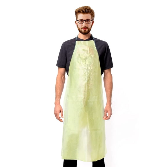 Yellow Disposable Aprons, Breathable PP+PE Plastic, 10 Count, 36 x 27.5 in