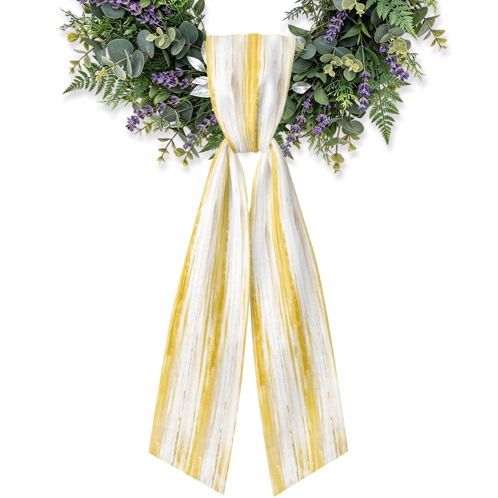 Yellow Distressed Lines Wreath Sash for Front Door 4.5