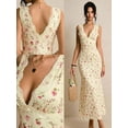 thumbnail image 1 of Yellow Ditsy Floral Lace V-Neck Sleeveless Fitted Mermaid Hem Maxi Dress, 1 of 7