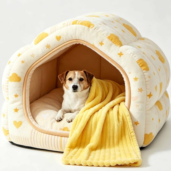 Yellow Dog Blanket, Calming Fleece Pet Throw for Couch, Bed, Car, Machine Washable, Soft Warm Blanket for Dogs