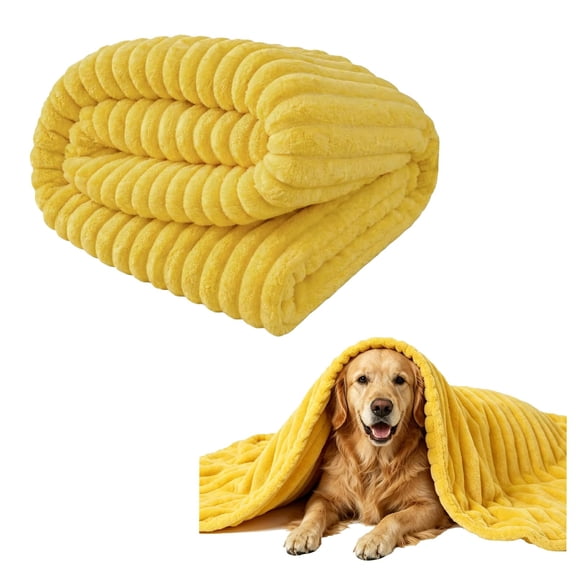 Yellow Dog Blanket, High Visibility Pet Throw, Soft Washable Fleece Blanket for Dogs & Cats, Crate, Sofa, Car & Travel Use