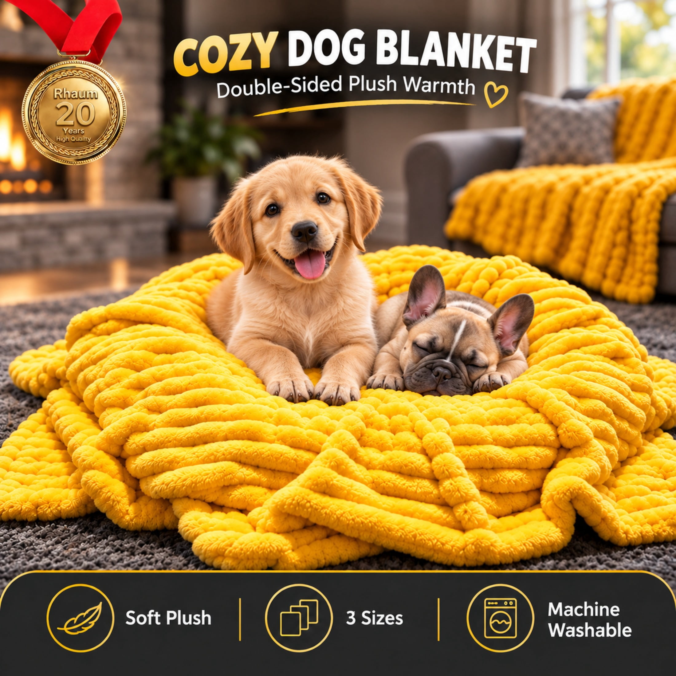 Travel Rug Yellow Dog Blanket, Soft Fleece Emotional Support Pet Throw for Beds ...