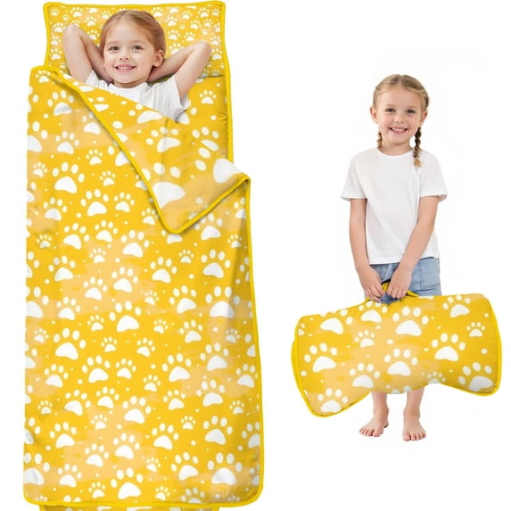 Yellow Dog Paw Footprint Toddler Nap Mats for Kids Preschool,Sleeping Mat Bag or Kids,Toddler Sleeping Bag,Toddler Nap Mat or Daycare