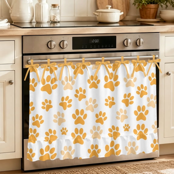 Yellow Dog Paw Prints Oven Skirt Curtain, Cute Decor Paw Print Oven ...