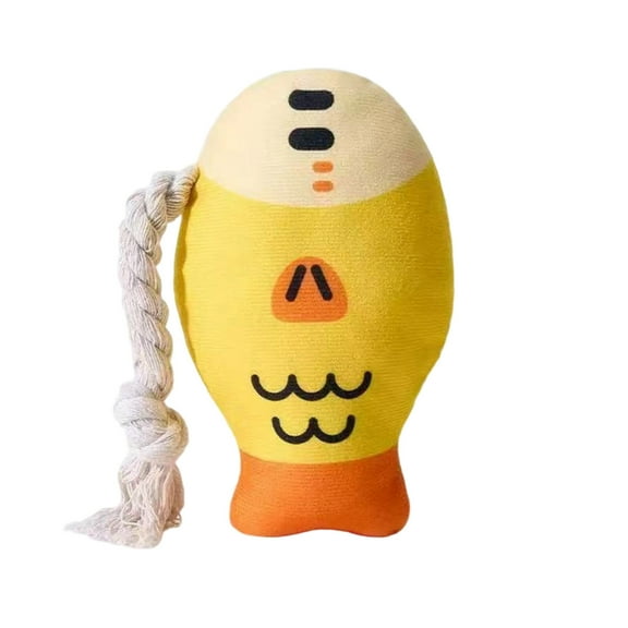Yellow Dog Plush Squeaky Toy Realistic Fish For Puppies Interactive Teething Tooth Cleaning Boredom Relief