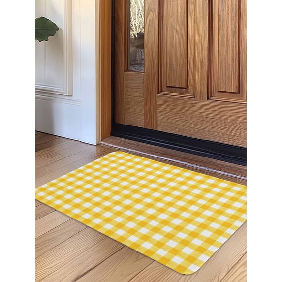 Yellow Door Mat Indoor Outdoor Entrance, Non Slip Rug for Kitchen Bathroom Entryway Rug, Country French Rustic Buffalo Plaid Modern Art Washable Doormat Floor Mat for Office 20x31.5 Inch
