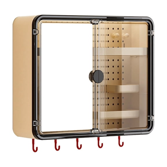 Yellow Over Door Storage Cabinet With Magnetic Closure, Clear View Panel, Built-In Pegboard System And Sturdy Plastic For Bathroom Organization And Laundry Room