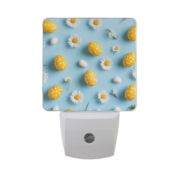 Yellow Dot Easter Eggs Daisies LED Night Light with Smart Sensor Plug Into Wall Dusk to Dawn 2 packs