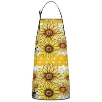 Yellow Dot Sunflower Bee Pattern Apron-Garden Aprons for Women with Pockets-Cotton Linen Waterproof Kitchen Cooking Gardening Aprons Adjustable for Kitchen,Cooking,BBQ and Salon 33x27 Inch